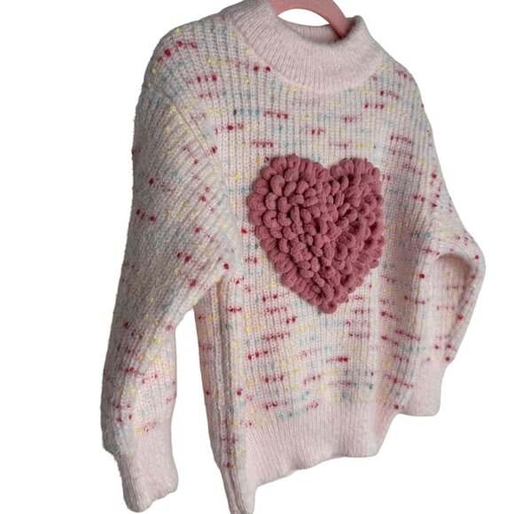 Toddler Girls 3T Pink Speckled Knit Sweater 3D Textured Heart Cozy Warm Soft - Picture 6 of 6